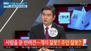 [언론보도] TV조선 아침뉴스 '최시원 가족 개에 물려 사망한 한일관 대표 사건 관련'(염건웅 교수) 사진